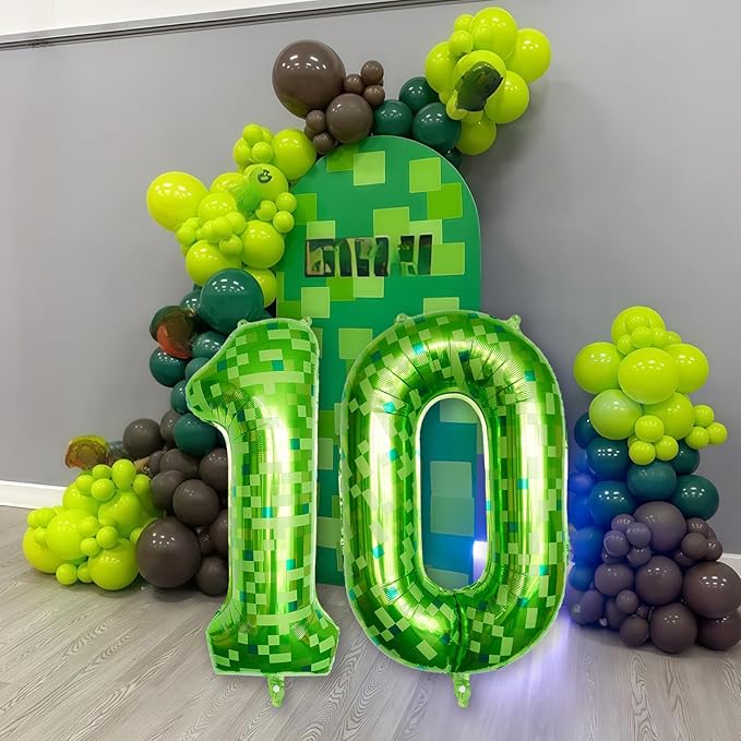40 Inch Lime Green Pixel Number 0 Balloon for 10th Birthday Decoration, Large Dark Kelly Green Foil 0 Balloons for Boys Ten Year Old Birthday Video Game Forest Golf Theme St. Patrick's Day Party