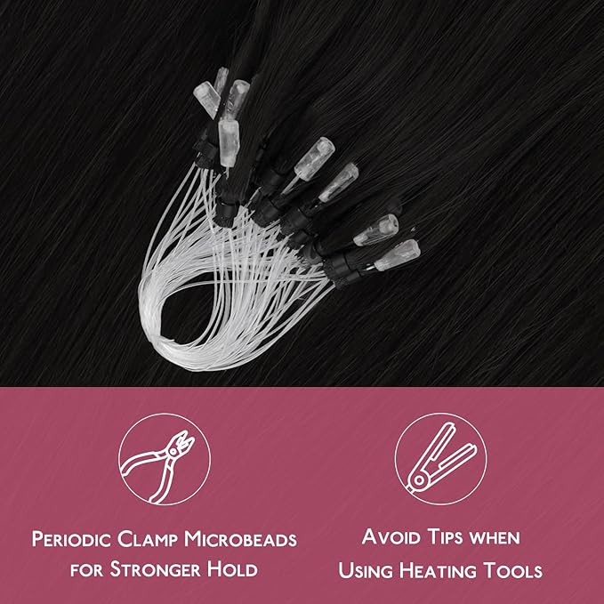 WENNALIFE Microlink Hair Extensions Human Hair, 50g 50s 20 Inch Jet Black Remy Micro Bead Hair Extensions Real Human Hair Micro Link Micro Loop Micro Ring