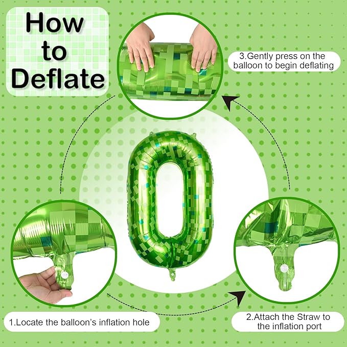 40 Inch Lime Green Pixel Number 0 Balloon for 10th Birthday Decoration, Large Dark Kelly Green Foil 0 Balloons for Boys Ten Year Old Birthday Video Game Forest Golf Theme St. Patrick's Day Party
