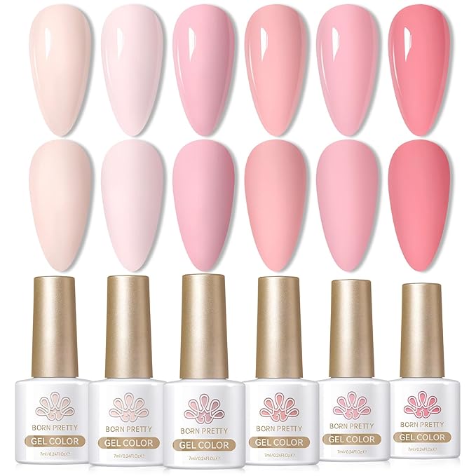 Born Pretty Nude Pink Gel Nail Polish Netural Gel Polish Spring Summer Valentine's Day Nail Art Manicure Collection 6PCS