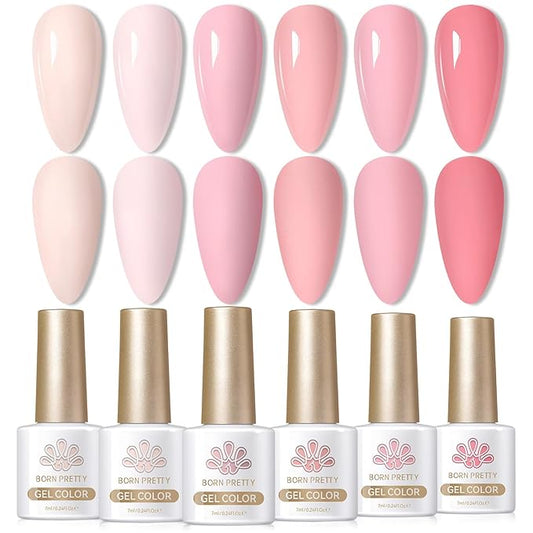Born Pretty Nude Pink Gel Nail Polish Netural Gel Polish Spring Summer Valentine's Day Nail Art Manicure Collection 6PCS