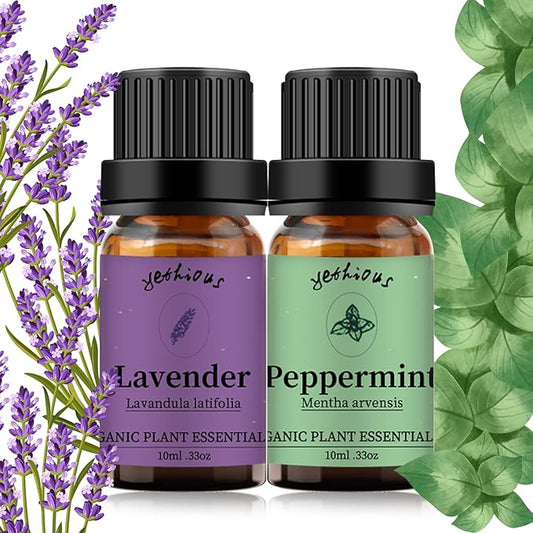 yethious Lavender Peppermint Oil Set Lavender Aromatherapy Oils for Diffuser, Perfume, Soap, Candle Making 2 Pack 10ML