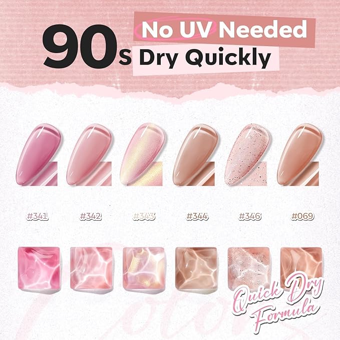 modelones Nail Polish Set, 6 Colors Jelly Nail Polish 2025 Translucent Pink Red Nude Orange Glitter Quick Dry Fingernail Polish Salon Home DIY Manicure Kit Mothers Day Gifts for Women