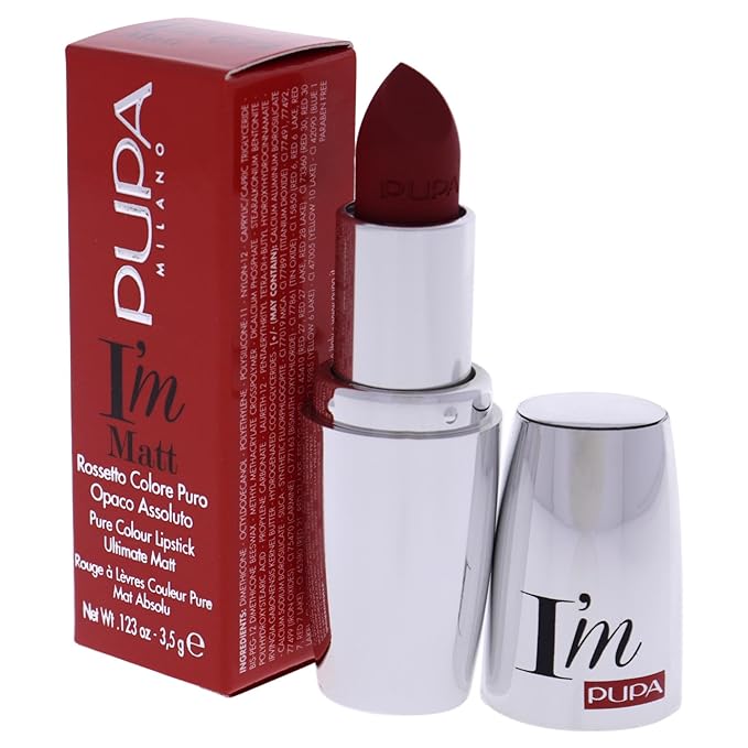 PUPA Milano I Am Matt Pure Colour Lipstick - Dresses Lips In Full, Deep Color - Matte, Velvety And Extremely Sensory Feel - Glides On Without Weighing Lips Down - 072 Velvet Ruby - 0.123 OZ