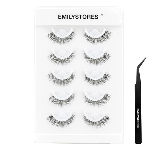 Self Adhesive Lashes Stick Eyelashes Wispy Light Pre-Glued Eyelash 5 Pairs with Applicator (DLP01)