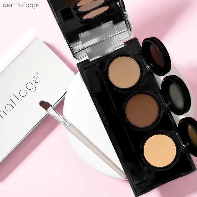 Full Coverage Concealer Palette, Waterproof Concealer Cream, 3 Colors + Brush, by Dermaflage
