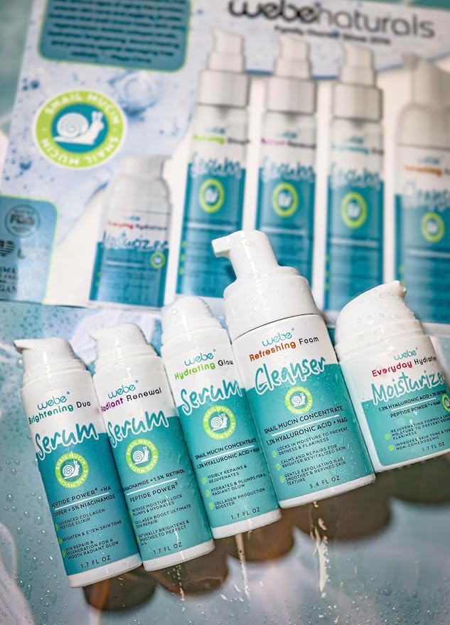 WEBE Naturals Snail Mucin 94% Hydrating Glow Serum | 1.3% Hyaluronic Acid & N-Acetyl Glucosamine | Collagen Boosting, Plumping, Anti Aging, Intense Moisturizing Serum for Radiant, Dewy Skin