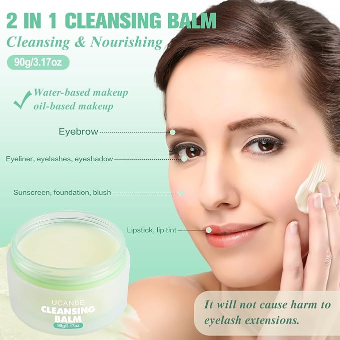UCANBE Cleansing Balm Makeup Remover, 3.17oz Cleansing Balm + 4pcs Large Size Makeup Remover Cloths, Makeup Cleansing Balm for Waterproof Eye Face Lip Makeup, Made for All Skin Types