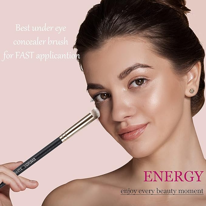 ENERGY Under Eye Concealer Brush Mini Flat Angled Kabuki Foundation Brush with Synthetic Bristles for Concealing Blending Setting Buffing with Powder Liquid Cream Cosmetics Vegan Makeup Brushes