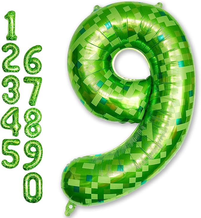 9th Birthday Balloons for Boys, Large Lime Green Pixel Number 9 Balloon, 40 Inch Dark Kelly Green Foil 9 Balloon Number for Kids 9 Year Old Birthday Video Game Forest Patrick's Day Party Decorations