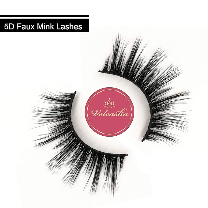 Veleasha Lashes 5D Faux Mink Lashes False Eyelashes Handmade Strip Lashes Wispy Fluffy Fake Lashes Spiky Eyelashes 7 Pairs Luxurious Volume Fake Eyelashes Pack (5D14)