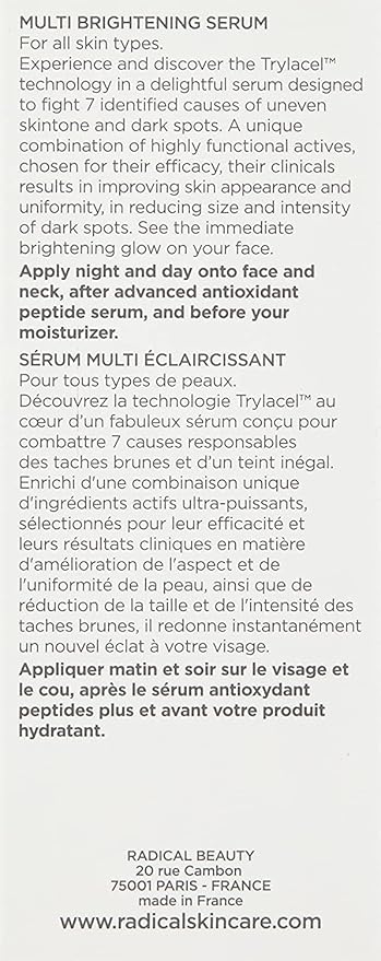 Radical Skincare Multi Brightening Serum - Fights 7 Causes of Uneven Skin Tone, Tightens & Brightens Skin - For All Skin Types Including Sensitive Skin - Paraben & Cruelty Free (1 oz)