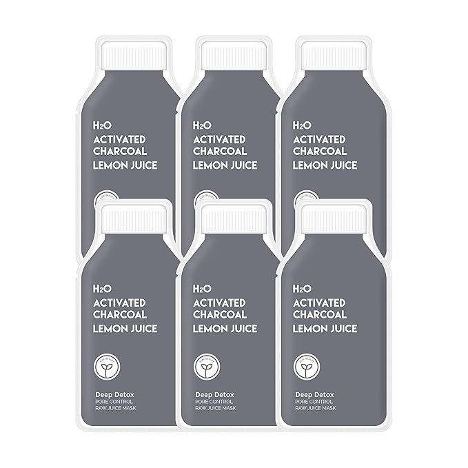 ESW Beauty Deep Detox - Pore Control Raw Juice Face Mask (6-Pack) - Clarifying with Activated Charcoal, Lemon Juice & H2O for Acne-Prone Skin - Detoxifies & Minimizes Pores
