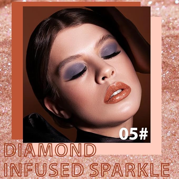 Brown Metallic Lipstick for Women,Lightweight Comfortable Non-Drying Shimmer Frosted Lipstick,Glitter Lip Gloss Stain Long Lasting Waterproof Smudge Proof 24 Hour Full Coverage Lip Makeup,Vegan