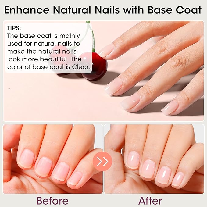 GELLEN Clear Nail Polish Base and Top Coat, Shine No Wipe Top Coat and Tinted Milky White Sheer Base Coat Strengthens Nails - Calcium, Quick Dry Regular Nail Polish, Not UV Gel, Hema Free, Non-toxic