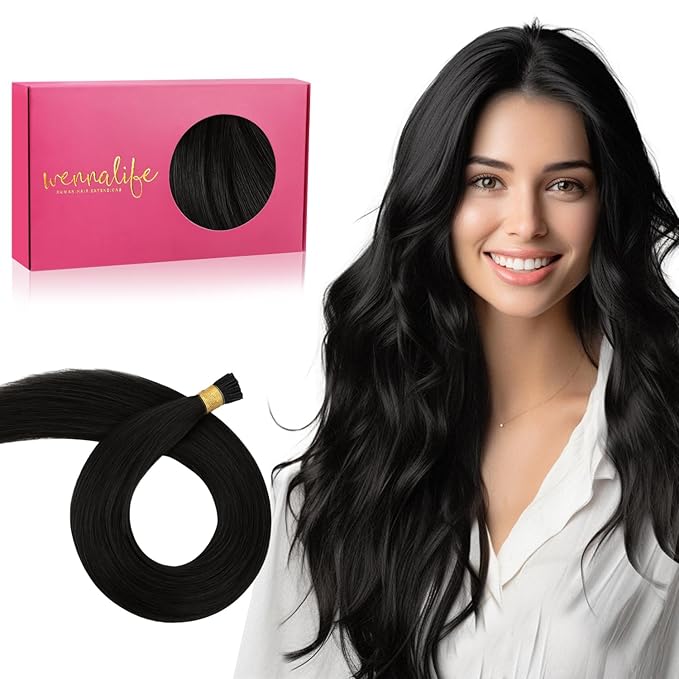 WENNALIFE I Tip Hair Extensions Human Hair, 50g 50s 18 Inch Natural Black Remy Itip Human Hair Extensions Invisible Itips Straight I Tips Fusion Extensions Real Human Hair