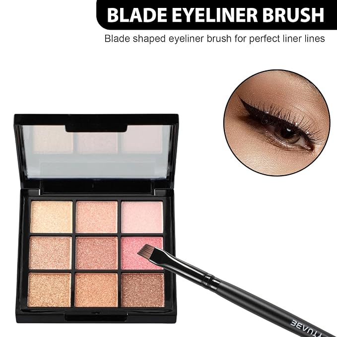 Angled Eyeliner Brush - Precision Ultral Thin Angle Eye Liner Brushes Fine Point with Flat Synthetic Bristles for Brow Powder, Smooth Gel, Cream, or Liquid for Creating Sharp Lines, Detailed Eye Looks