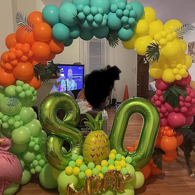 40 Inch Green Large Number Balloons Set 0-9, Self Inflate Foil Number 0 Helium Balloons for Boys Girls, Big Digit 0 Balloons for Women Men Jungle Safari Birthday Party Anniversary Supplies Decorations