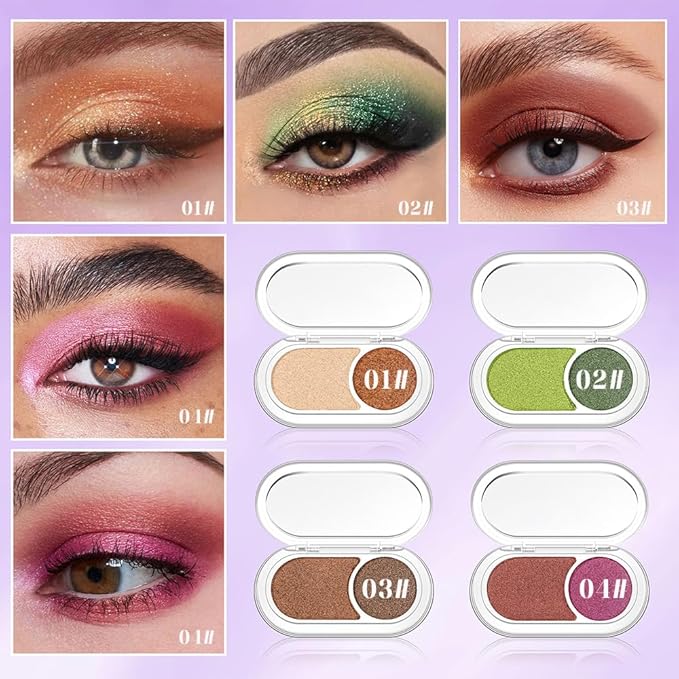 Dual-Color Pearl Eyeshadow Palette – High Pigment Shimmer Eyeshadow Duo,Brown & Brownish Red Shimmer Eye shadow , Silky Blendable Texture, Waterproof Long-Lasting Eye Makeup for Daily & Glam Looks 03#