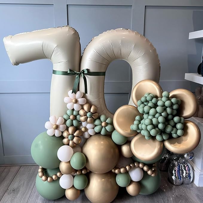 40 Inch Cream Number 7 Balloon, Beige Large Self Inflating Foil Balloons for 7th Birthday Decoration Boys Girls, Digital 7 Helium Balloon for Women Men Birthday Baby Shower Anniversary Party Supplies