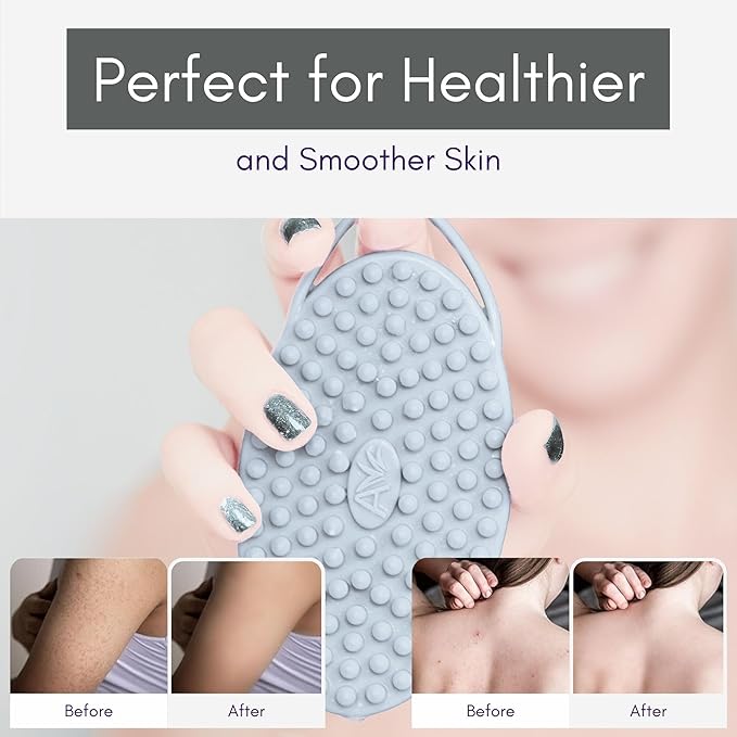 Avilana Silicone Body Scrubber - Food Grade & Lab Tested, Gentle Exfoliating Shower Brush for All Skin Types, Hygienic Quick-Dry Loofah Alternative (Pink, Exfoliate-Silver)