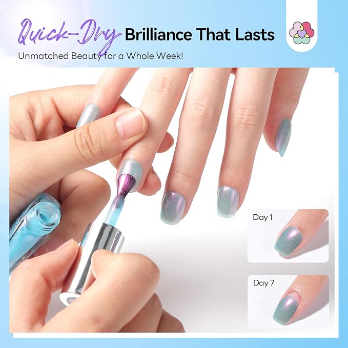 SAVILAND Color Artistry Nail Polish Set: Quick Dry Mermaid Nail Polish 6-Color Pearl Pink Blue White Nail Lacquer Polish Kit 12-Free with Castor Oil Sheer Color Nail Art DIY Manicure Aurora Nail