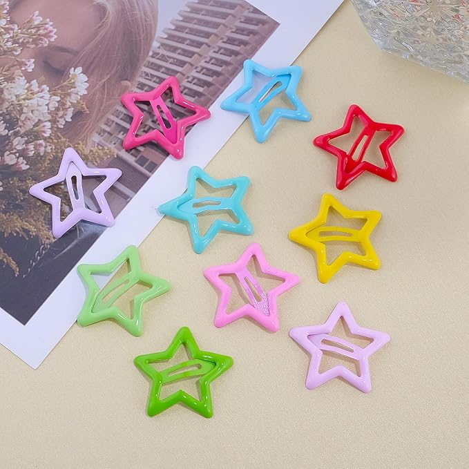 Star Hair Clips Multiple Colors Snap Hair Barrettes Non Slip Star Hair Accessories Metal Hair Clips for Girls Women -100PCS 1.18"