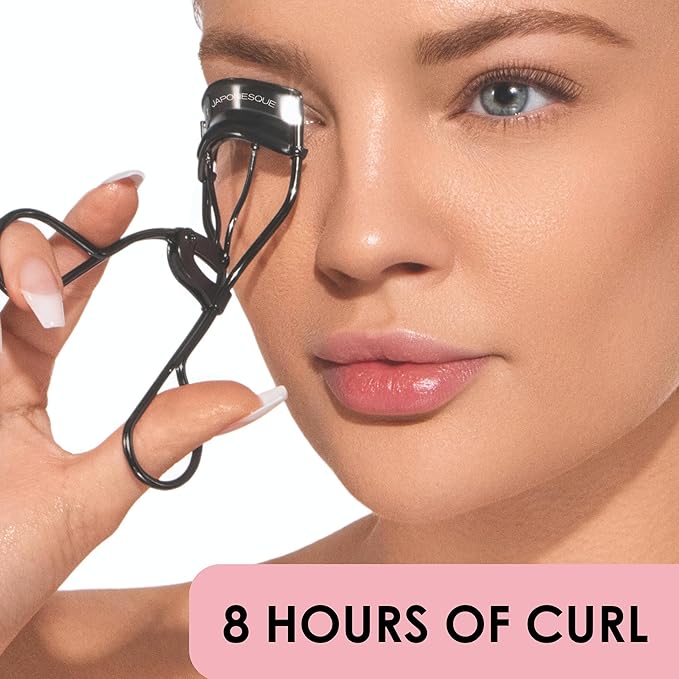 JAPONESQUE Extreme Lash Curler - Scissor Comfort Handle, Deep Curl, Keeps Lashes Curled for 8 Hours, High Arch Design, for Natural or False Lashes, Includes 1 Refill Pad (Gunmetal)