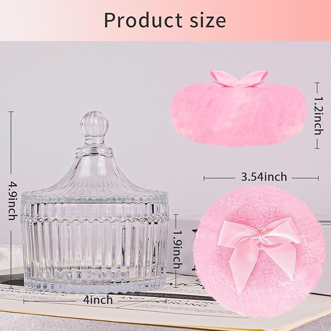 Large Body Powder Puffs and Containers, Crystal Clear Powder Container with Soft Power Puffs, Reusable Dusting Powder Case with Washable Velvet Face Body Glitter Puffs Wet and Dry Makeup