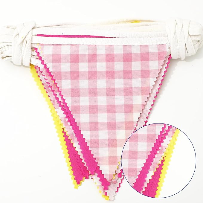 33 Ft Softball Theme Hanging Banner Decoration Triangle Flag Pink Yellow Pennant Plaid Fabric Bunting Garland for Birthday Baby Shower Sports Party Supplies