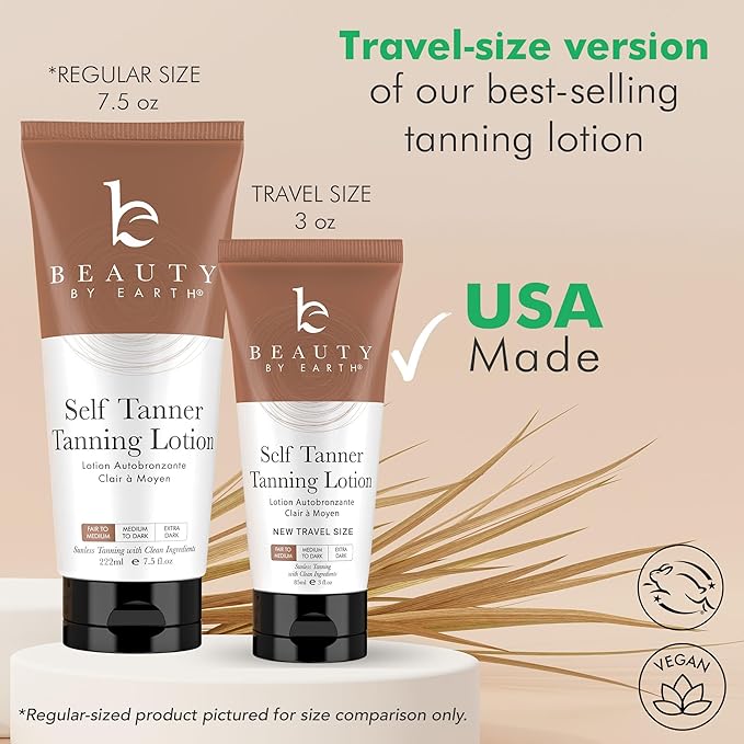 Tanning Lotion Self Tanner - USA Made with Natural & Organic Ingredients, Travel Size Self Tan Lotion, Non Toxic Gradual Tanning Moisturizer, Sunless Tanner for Fake Tan for Women & Men