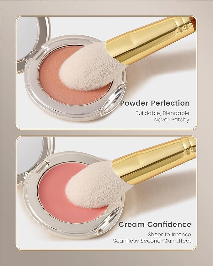 Desert Oak Series CM 160 Angled Blush Brush for Cheeks – Ideal for Powder & Cream Blush, Golden Brass Ferrule, Ebana Bubinga Handle, Soft Nylon Bristles