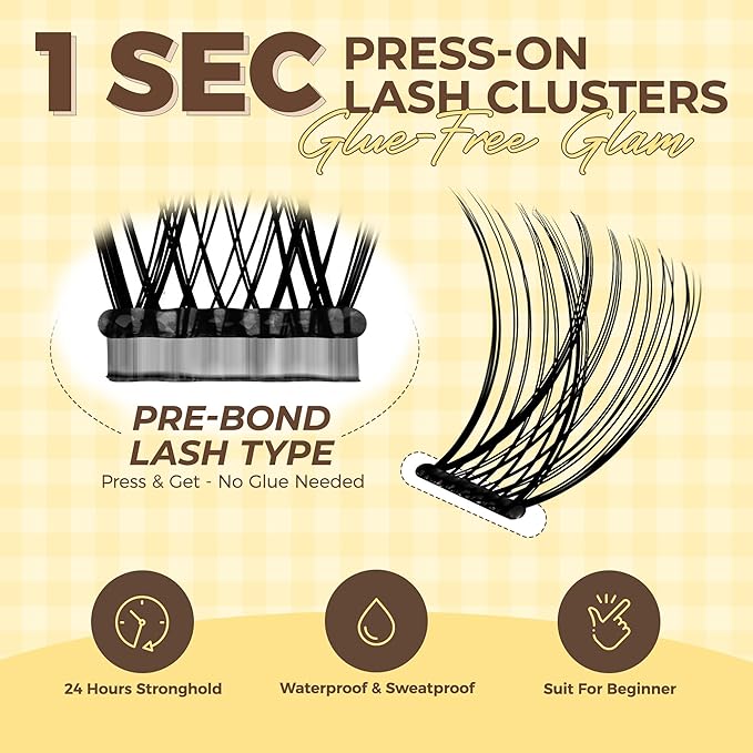 PopUp Self Adhesive Eyelashes Clusters, Press On Lashes Pre Glued Eyelash Extension Kit with Lash Tweezer,10-16mm No Glue No Remover Needed Self Adhesive Lashes Clusters AC01-X