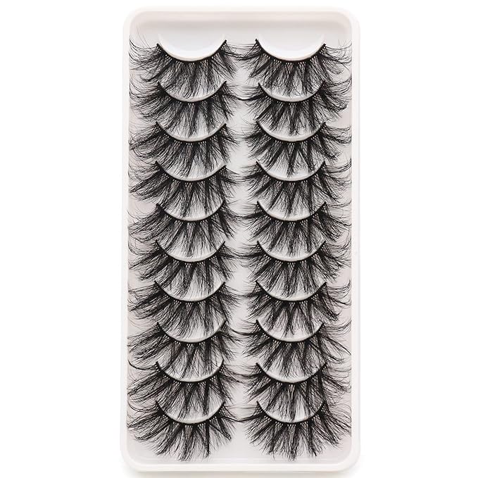 Veleasha Lashes Fluffy Wispy Faux Mink Eyelashes Criss-cross False Lashes 10 Pairs Pack Fake Eyelashes for Women (6D60)