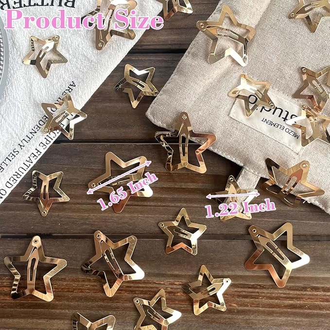 30 PCS Gold Star Hair Clips,20PCS 1.22"Star Hair Clip and 10 PCS 1.65"Star Hair Clips Snap Star Hair Accessories Non Slip Star Clips for Girls Women Gold Accessories Gold Metal Hair Clips