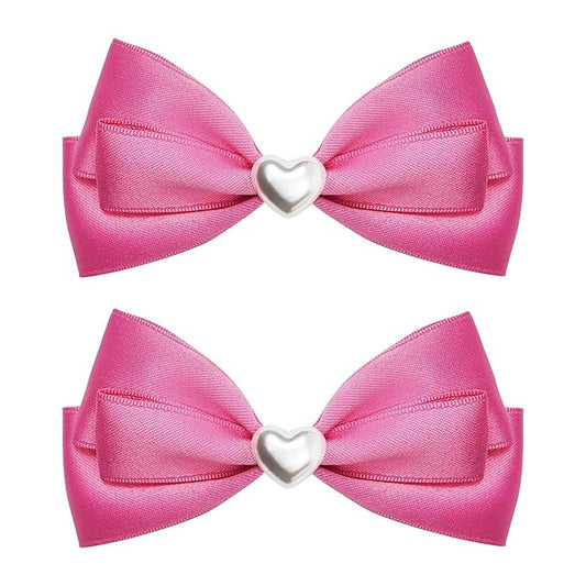 2pcs Pink hair bows for girls, cute bow hair clips for women, hot pink hair bow with alligator hair clip, christmas and valentines hair bows, hair accessories for girls