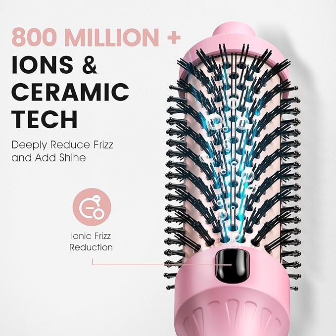 Zavarea Thermal Brush, 1.5 Inch Heated Round Brush for Blowout Look, Hot Styler with 800M Negative Ions & Ceramic for Less Damage & Frizz, Boosts Shine & Easy to Use, Dual Voltage, Youthful Pink