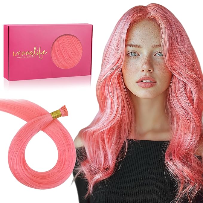 WENNALIFE I Tip Hair Extensions Human Hair, 50g 100s 14 Inch Light Pink Remy Itip Human Hair Extensions Invisible Itips Straight I Tips Fusion Extensions Real Human Hair