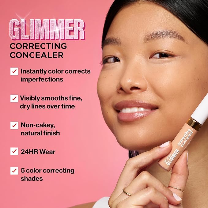 Revlon Glimmer Correcting Concealer, Liquid Under Eye Makeup, Made with Caffeine, Vitamin C, & Stevioside, 101 Peach, 0.3 fl oz