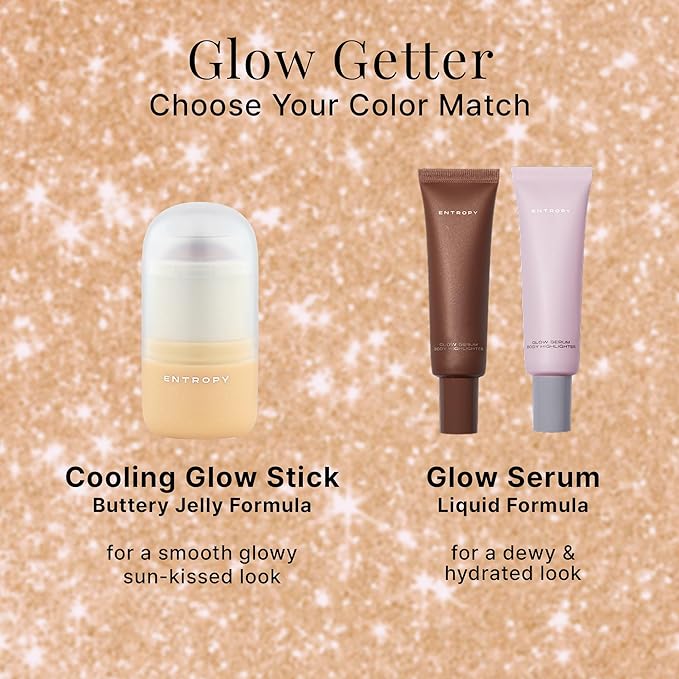 ENTROPY MAKEUP Cool Stick Body Highlighter Golden Hour, 70% Water-Rich Skincare Formula, Jelly Gel Texture, Crystal Silver & Gold Pearl Glow, Lightweight Cooling Hydration, Compact Precise Application