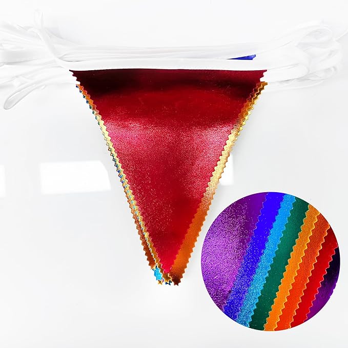 Rainbow Party Decorations Colorful Metallic Fabric Triangle Pennant Banner Flag Bunting Garland for Rainbow Fiesta Carnival Christmas Birthday Wedding Baby Shower Holiday Outdoor Party Supplies