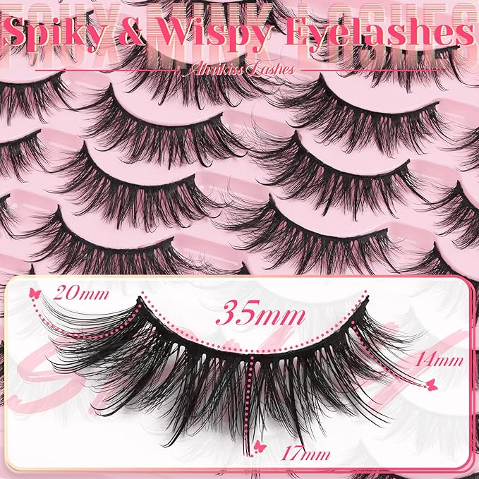 Ahrikiss Lashes Wispy Eyelashes Fluffy False Eyelashes Spiky & Long Manga Lashes CC Curl Faux Mink Lashes Natural Look 5D Volume Fake Eyelashes Anime Strip Lashes 14 Pairs Pack (Spike01)