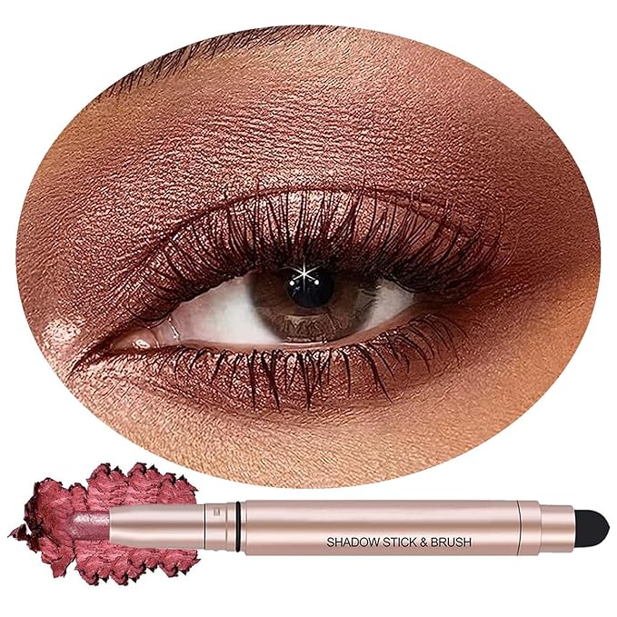 Eyeshadow Stick Makeup, Waterproof Hypoallergenic Long Lasting Cream Eye Shadow Pencil, Highlighter Matte Crayon eyes liner, Glitter Primer Palette Shimmer Eyeliner Pen, Brownish Red