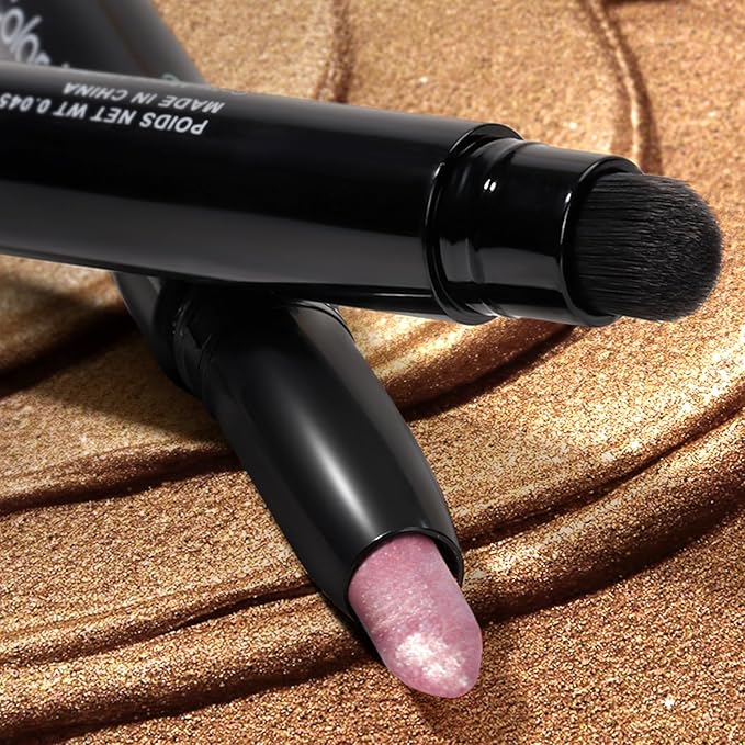 Cream Waterproof Hypoallergenic Eyeshadow Stick, longwear Metallic Glitter Matte Eye Shadow Pencil With Makeup Brush, Eye Brightener, 12 Pink Diamond Shimmer