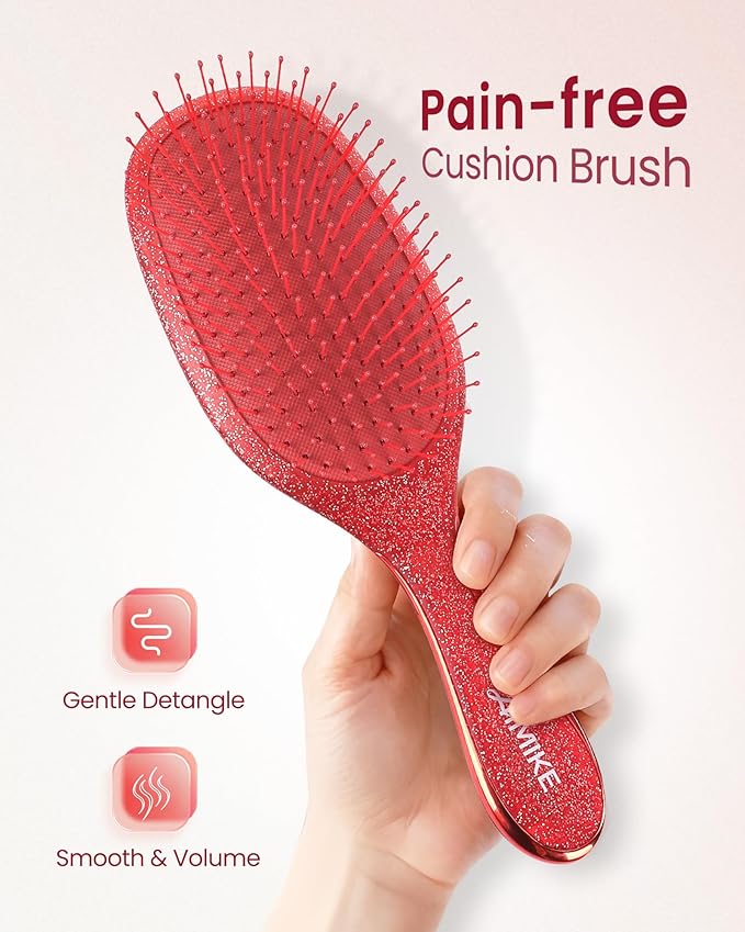 AIMIKE Detangling Brush, Paddle Brush w/Soft Bristles, Pain-Free Detangler Hairbrush Loosens Stubborn Tangles, Extra Gentle on Sensitive & Fine Hair, Christmas Gift for Women & Kids Wet Dry Hair