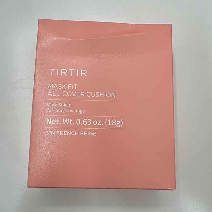 TIRTIR Mask Fit All Cover Pink Cushion Foundation | High coverage, Velvety Matte Finish, Lightweight, Flawless, Corrects Redness, Korean Cushion (#31N French Beige, Full Size, 0.63 Fl Oz)
