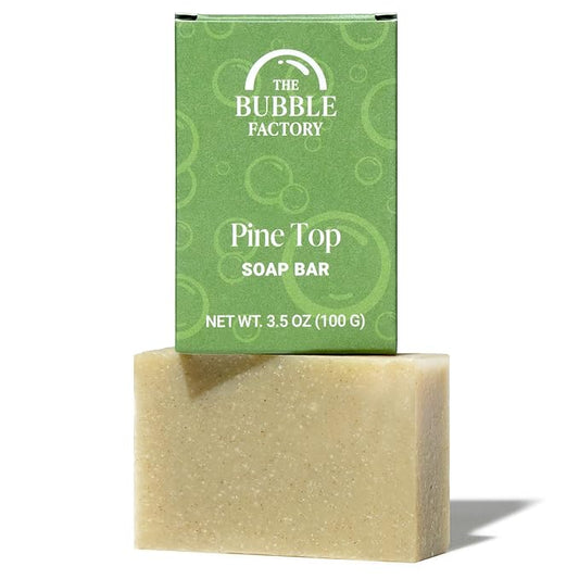 The Bubble Factory Handmade Soap, All Natural Soap for Women & Men, Hand, Bath & Body Natural Bar Soap, Vegan, Palm Oil Free, Made in USA with Shea Butter + Essential Oils, Pine Top, Single