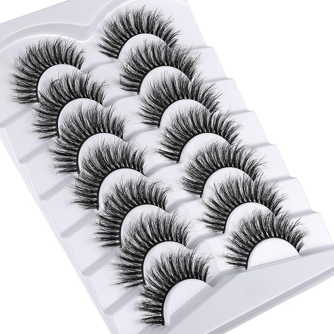 8D Fluffy Lashes False Eyelashes Wispy Faux Mink Lashes Light Weight Fake Eyelashes Cat Eye Lashes 7 Pairs Pack
