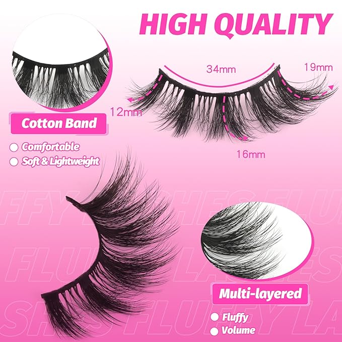 Veleasha Lashes 5D Faux Mink Cat Eye Lashes - Handmade Wispy Fluffy Luxurious Eyelashes - Natural Look Volume Spike - 7 Pairs Pack (808)