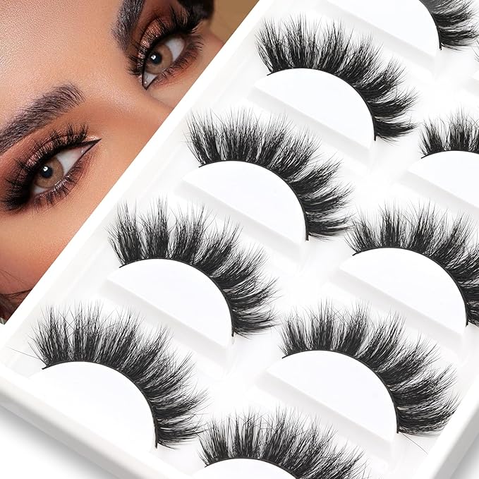 Veleasha Lashes 5D Faux Mink Lashes 100% Handmade Luxurious Volume Fake Eyelashes Lightweight Fluffy False Eyelashes 5 Pairs Pack (801)